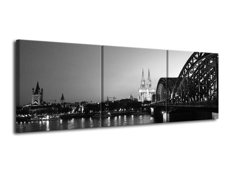 Canvas schilderij Brug | Grijs, Zwart, Wit | 120x40cm 3Luik