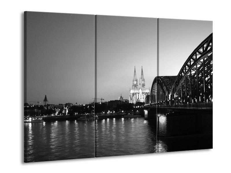 Glas schilderij Brug | Grijs, Zwart, Wit | 90x60cm 3Luik