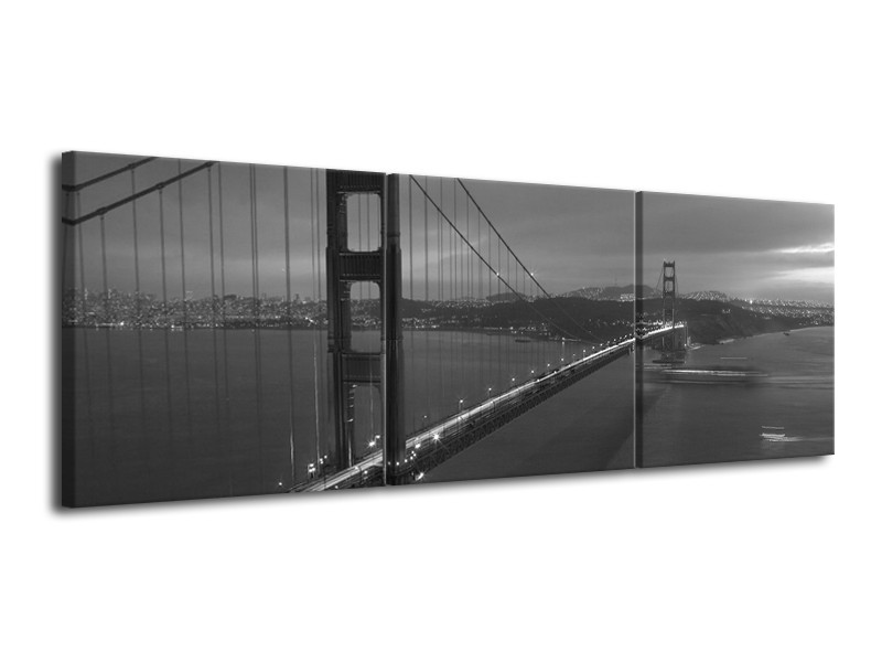 Canvas schilderij Brug | Grijs, Zwart, Wit | 120x40cm 3Luik