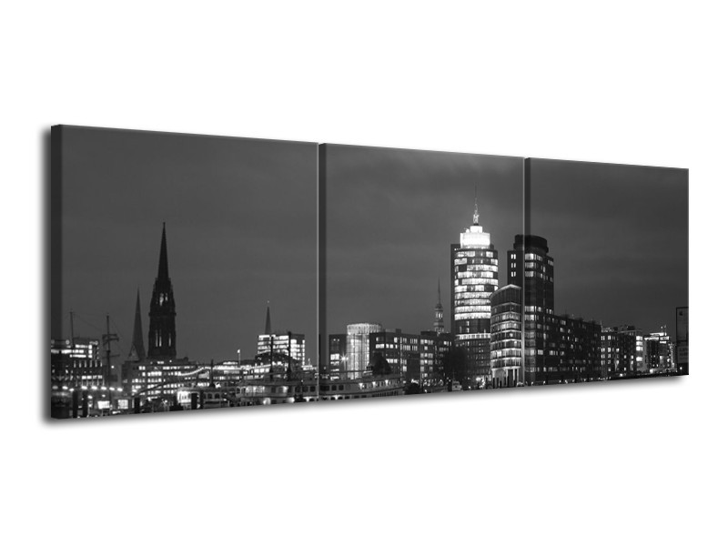 Canvas schilderij Gebouw | Grijs, Zwart, Wit | 120x40cm 3Luik