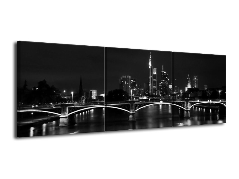 Canvas schilderij Brug | Grijs, Zwart, Wit | 120x40cm 3Luik