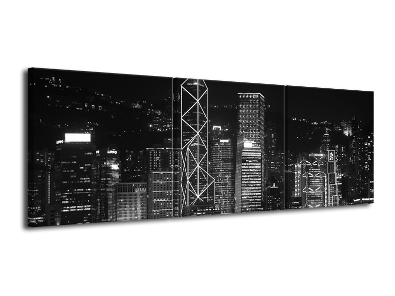 Canvas schilderij Gebouw | Grijs, Zwart, Wit | 120x40cm 3Luik