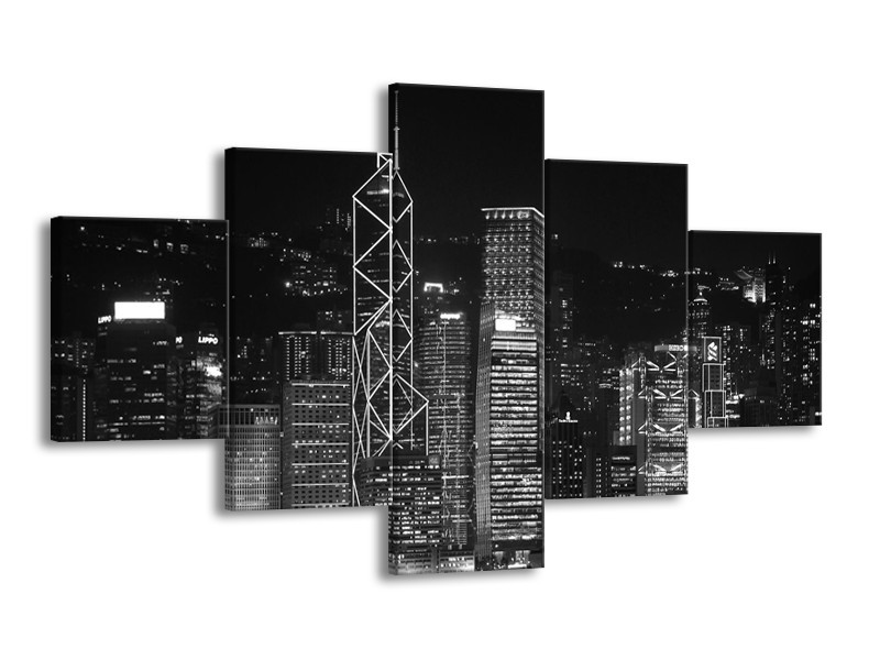 Canvas schilderij Gebouw | Grijs, Zwart, Wit | 125x70cm 5Luik