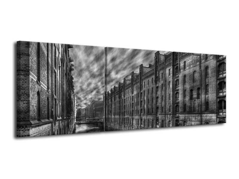 Canvas schilderij Gebouw | Grijs, Zwart, Wit | 120x40cm 3Luik