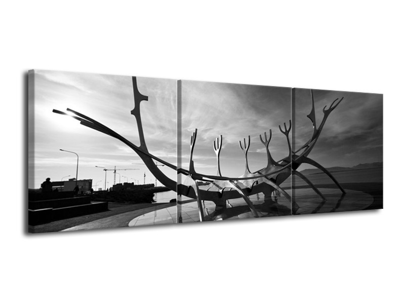 Canvas schilderij Kunst | Grijs, Zwart, Wit | 120x40cm 3Luik