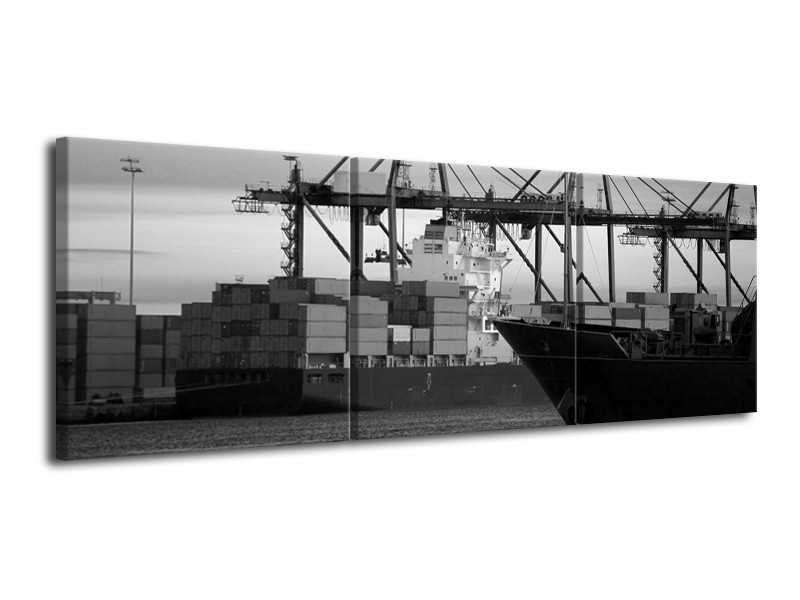 Canvas schilderij Boot | Grijs, Zwart, Wit | 120x40cm 3Luik