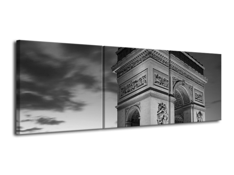 Canvas schilderij Parijs | Grijs, Zwart, Wit | 120x40cm 3Luik