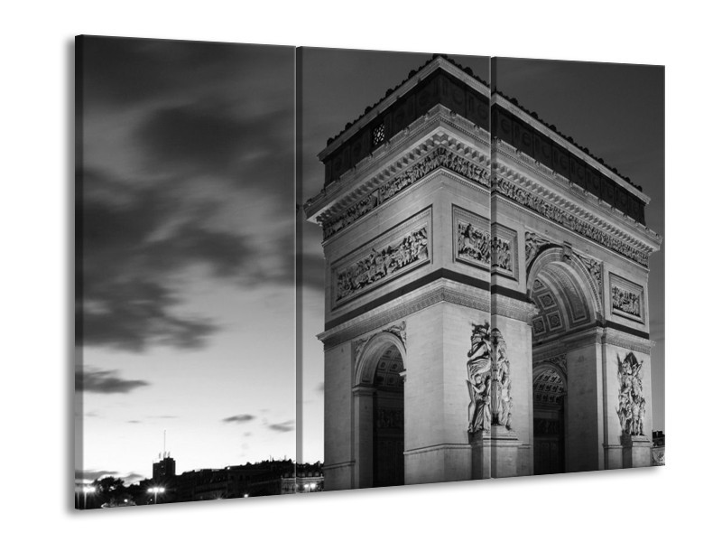 Glas schilderij Parijs | Grijs, Zwart, Wit | 90x60cm 3Luik