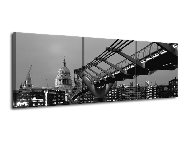 Canvas schilderij Brug | Grijs, Zwart, Wit | 120x40cm 3Luik