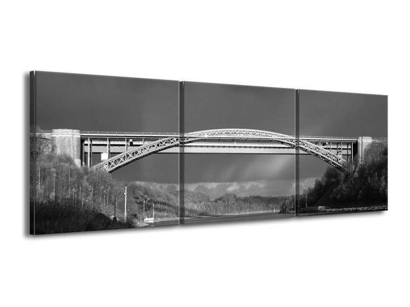 Canvas schilderij Brug | Grijs, Zwart, Wit | 150x50cm 3Luik