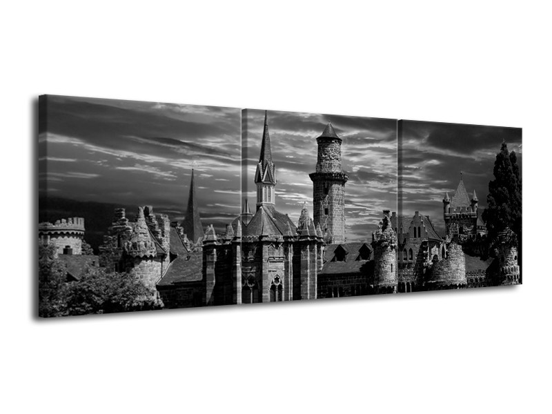 Canvas schilderij Gebouw | Grijs, Zwart, Wit | 120x40cm 3Luik