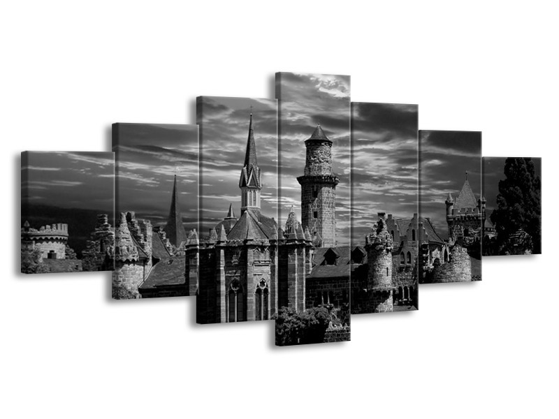 Canvas schilderij Gebouw | Grijs, Zwart, Wit | 210x100cm 7Luik