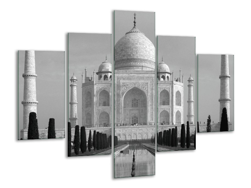 Glas schilderij Taj Mahal | Grijs, Zwart, Wit | 100x70cm 5Luik