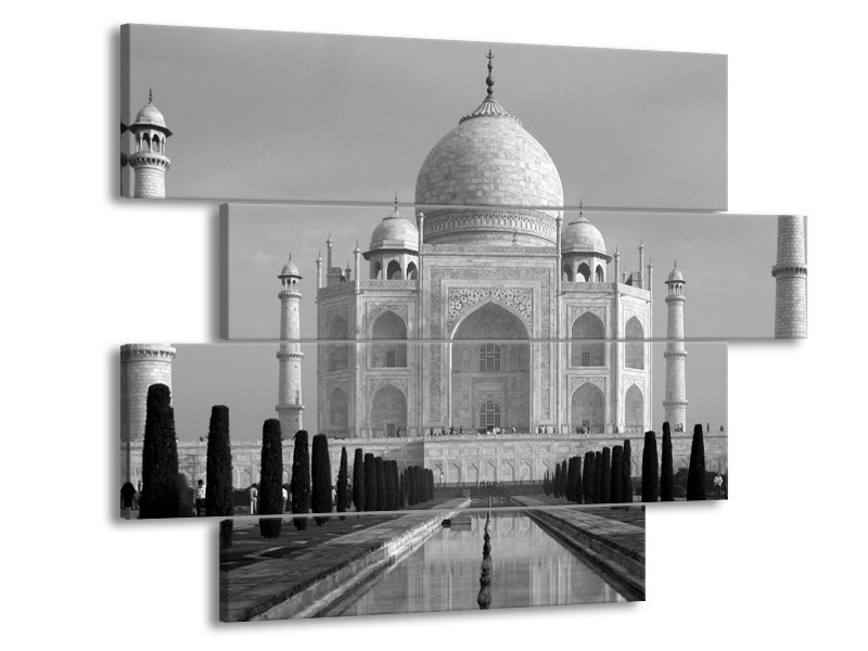 Glas schilderij Taj Mahal | Grijs, Zwart, Wit | 115x85cm 4Luik