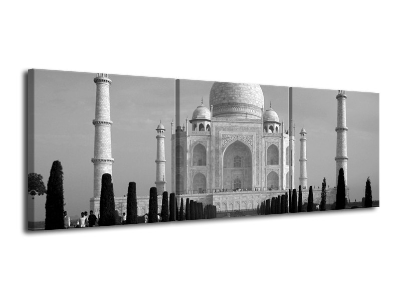 Canvas schilderij Taj Mahal | Grijs, Zwart, Wit | 120x40cm 3Luik