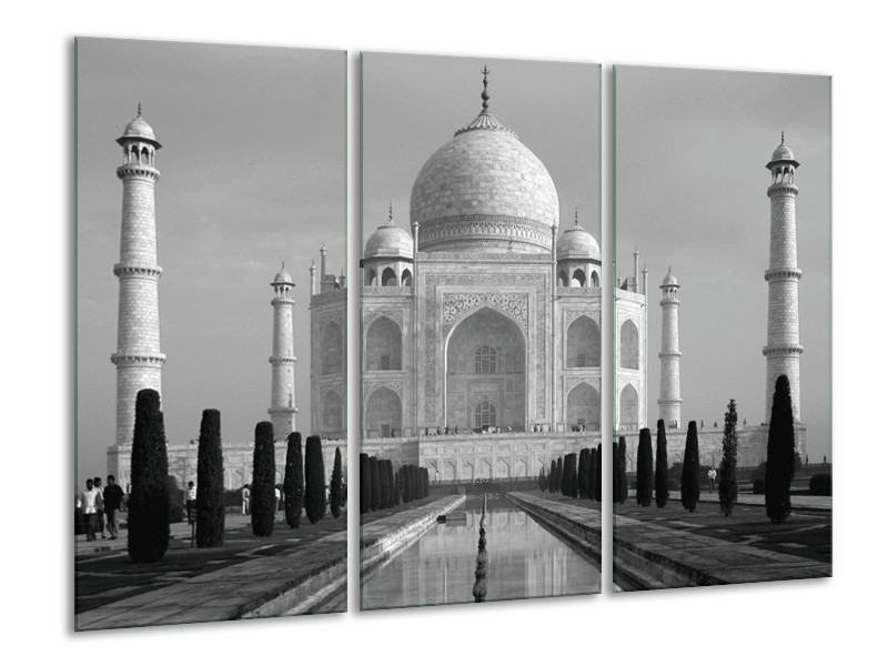 Canvas schilderij Taj Mahal | Grijs, Zwart, Wit | 120x80cm 3Luik