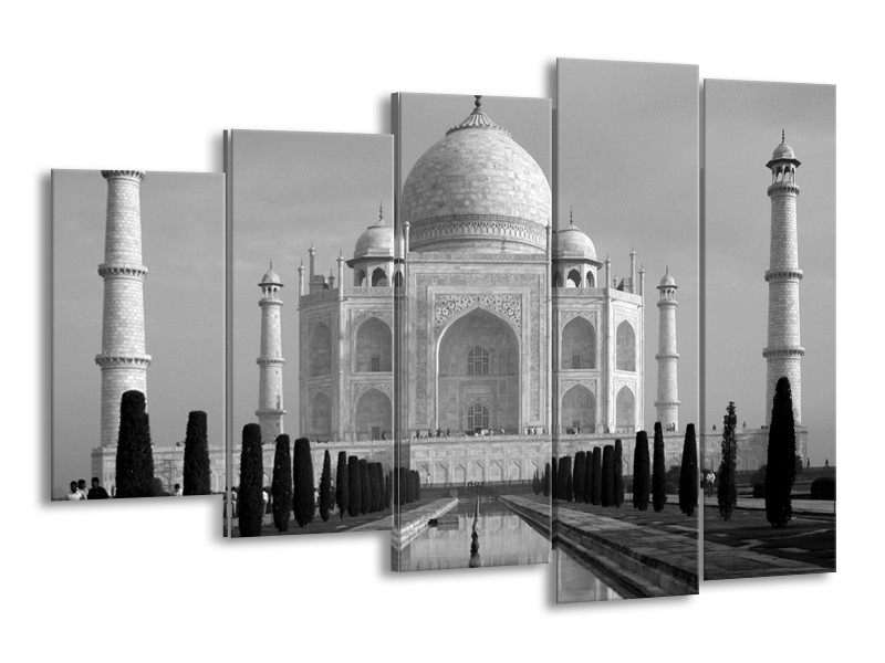 Canvas schilderij Taj Mahal | Grijs, Zwart, Wit | 150x100cm 5Luik
