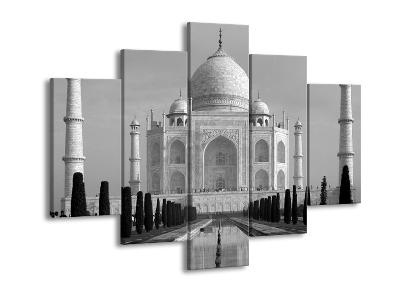 Canvas schilderij Taj Mahal | Grijs, Zwart, Wit | 150x105cm 5Luik