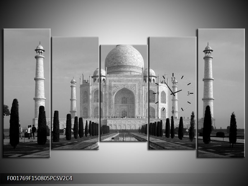 Klok schilderij Taj Mahal | Grijs, Zwart, Wit | 150x80cm 5Luik