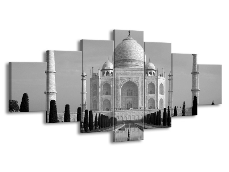 Canvas schilderij Taj Mahal | Grijs, Zwart, Wit | 210x100cm 7Luik