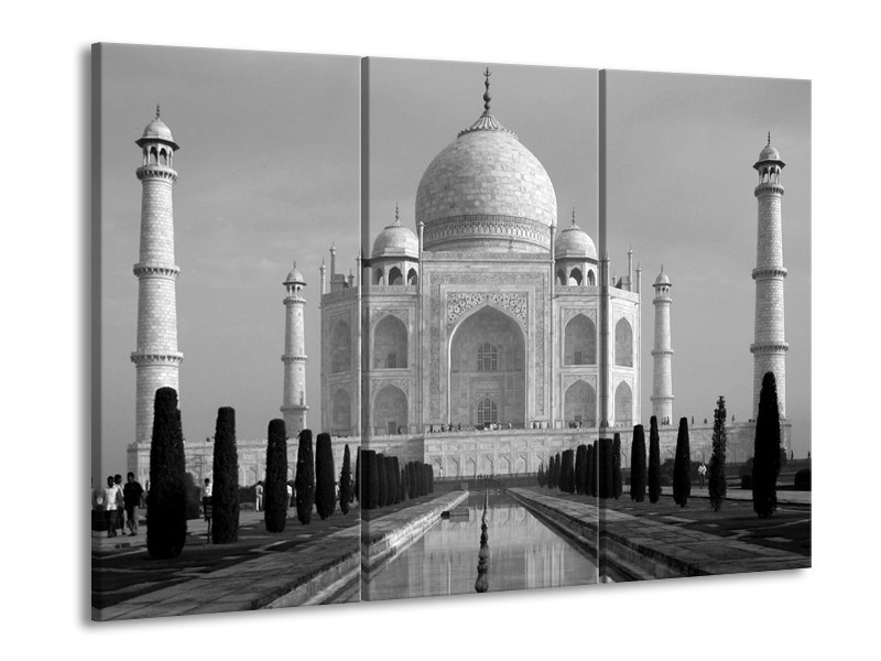 Canvas schilderij Taj Mahal | Grijs, Zwart, Wit | 90x60cm 3Luik