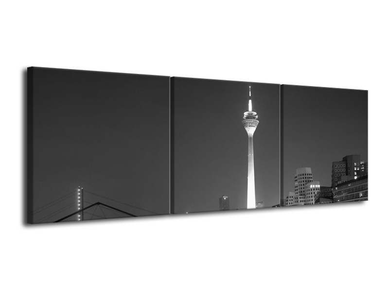 Canvas schilderij Rotterdam | Grijs, Zwart, Wit | 120x40cm 3Luik