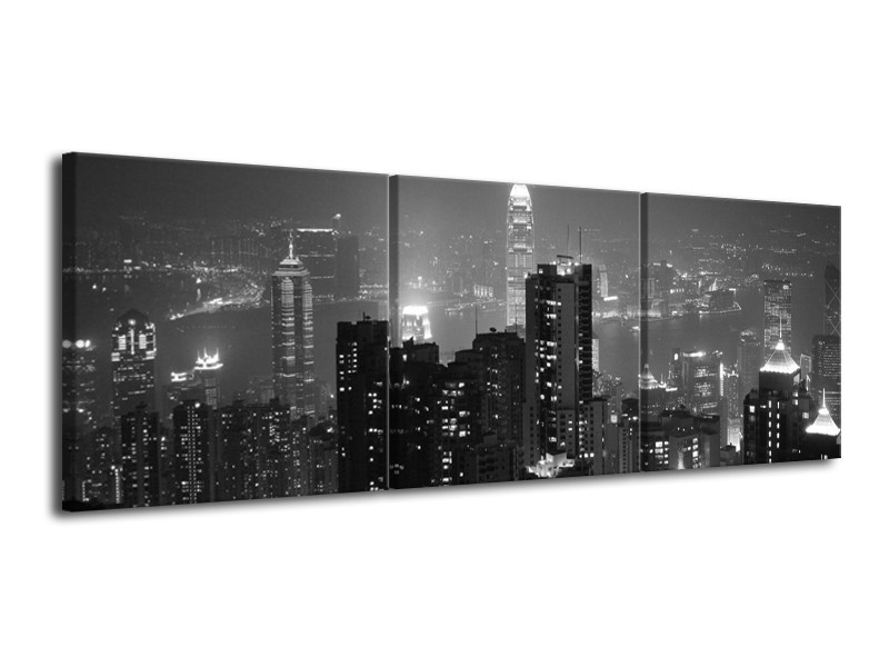 Canvas schilderij Gebouw | Grijs, Zwart, Wit | 120x40cm 3Luik