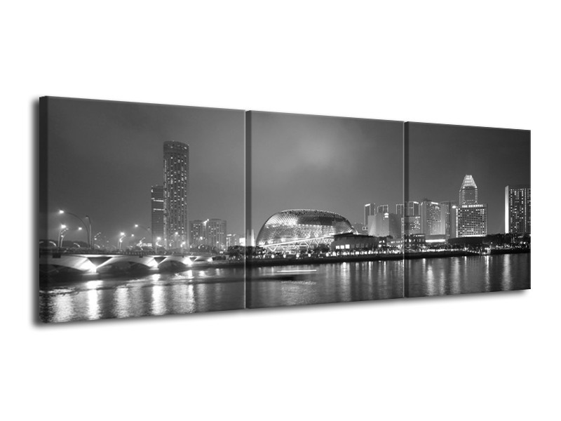 Glas schilderij Stad | Grijs, Zwart, Wit | 120x40cm 3Luik