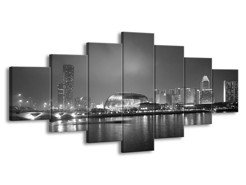 Canvas schilderij Stad | Grijs, Zwart, Wit | 210x100cm 7Luik