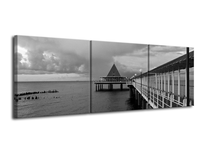 Canvas schilderij Brug | Grijs, Zwart, Wit | 120x40cm 3Luik