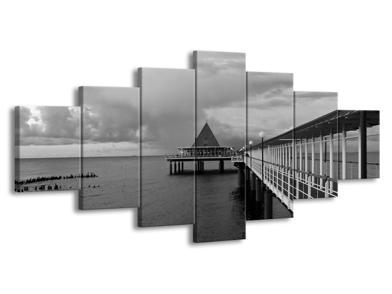 Canvas schilderij Brug | Grijs, Zwart, Wit | 210x100cm 7Luik