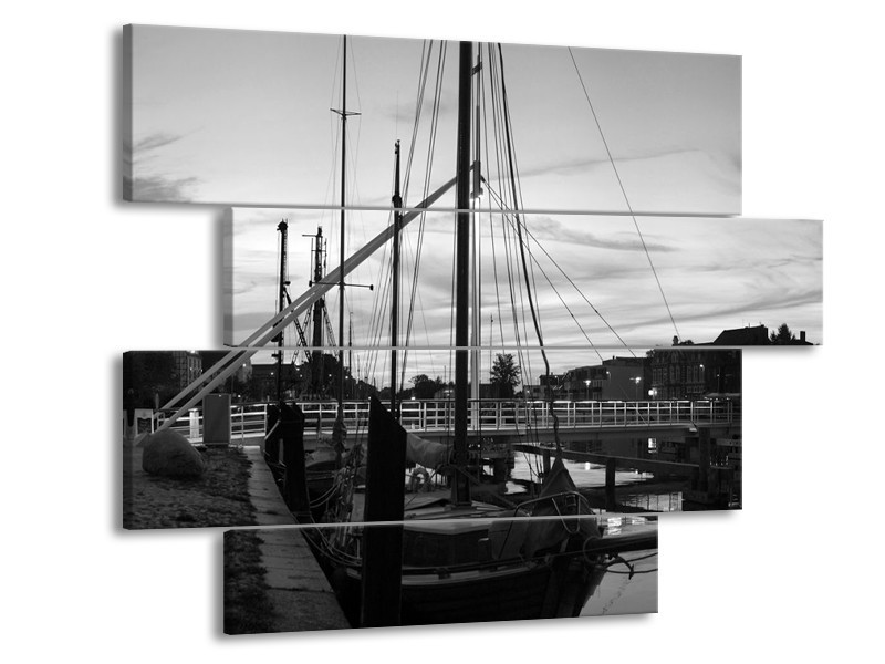 Canvas schilderij Boot | Grijs, Zwart, Wit | 115x85cm 4Luik