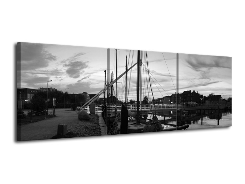 Canvas schilderij Boot | Grijs, Zwart, Wit | 120x40cm 3Luik