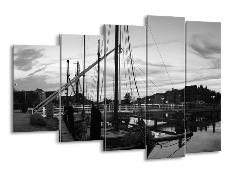 Canvas schilderij Boot | Grijs, Zwart, Wit | 150x100cm 5Luik