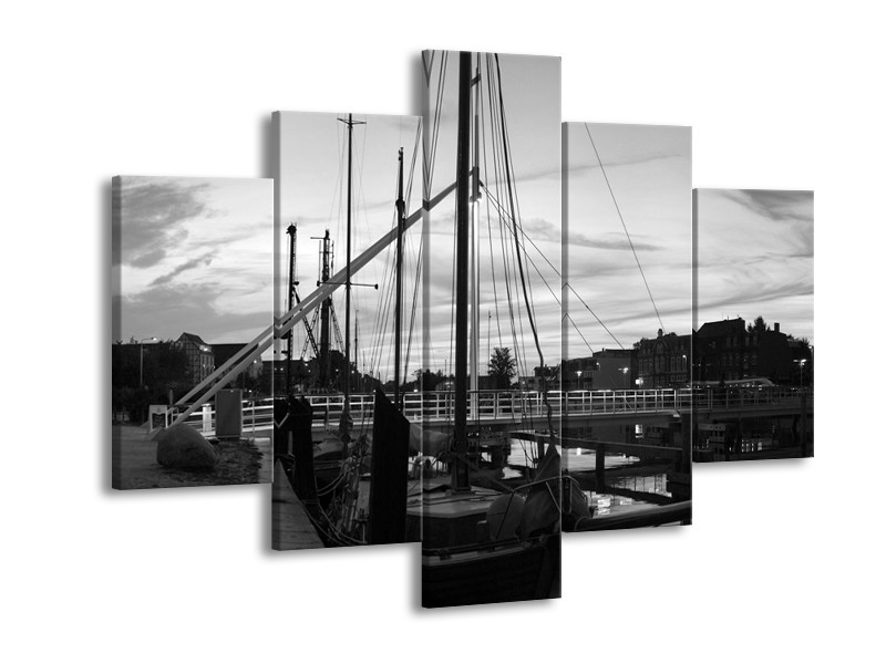 Canvas schilderij Boot | Grijs, Zwart, Wit | 150x105cm 5Luik