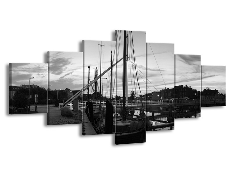 Canvas schilderij Boot | Grijs, Zwart, Wit | 210x100cm 7Luik