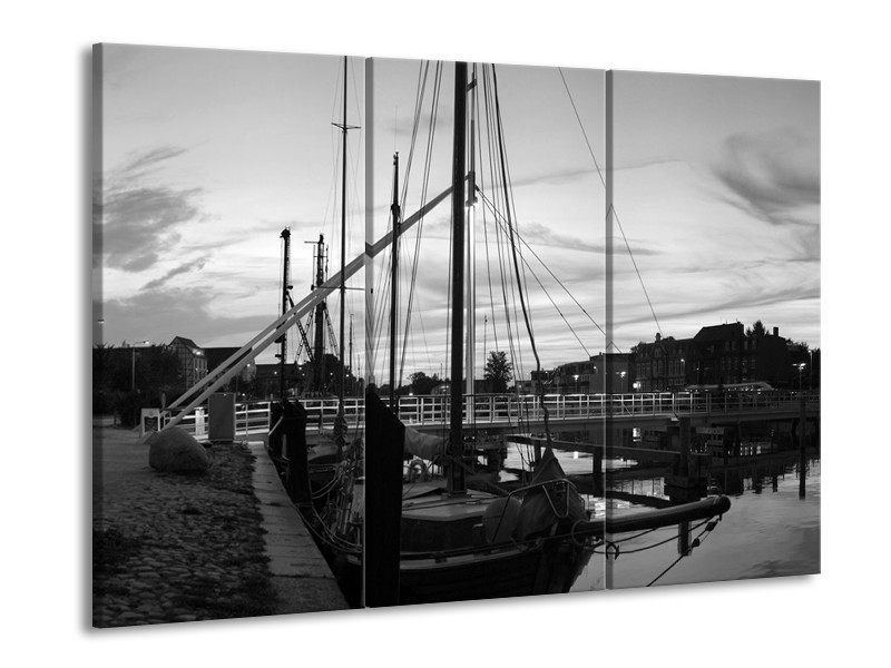 Canvas schilderij Boot | Grijs, Zwart, Wit | 90x60cm 3Luik