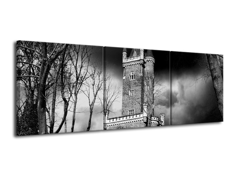 Canvas schilderij Kasteel | Grijs, Zwart, Wit | 120x40cm 3Luik