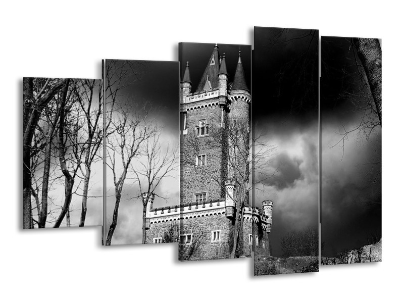 Canvas schilderij Kasteel | Grijs, Zwart, Wit | 150x100cm 5Luik