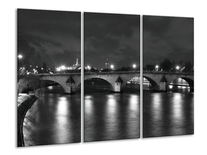 Canvas schilderij Brug | Grijs, Zwart, Wit | 120x80cm 3Luik