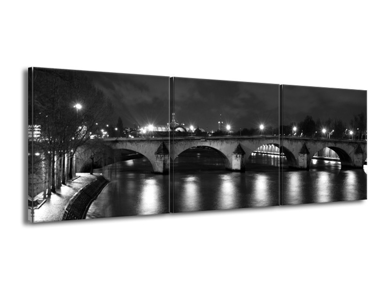 Canvas schilderij Brug | Grijs, Zwart, Wit | 150x50cm 3Luik