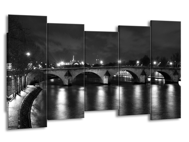 Canvas schilderij Brug | Grijs, Zwart, Wit | 150x80cm 5Luik