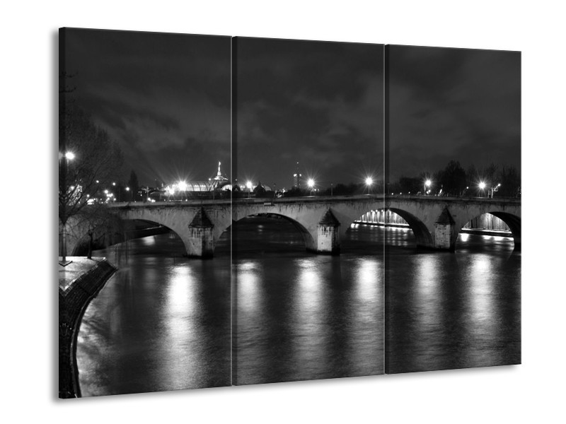 Canvas schilderij Brug | Grijs, Zwart, Wit | 90x60cm 3Luik