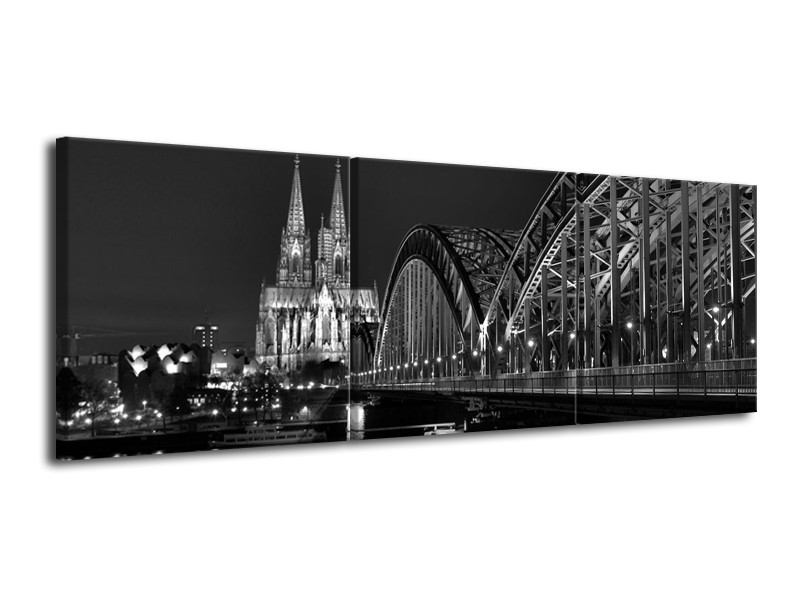 Canvas schilderij Brug | Grijs, Zwart, Wit | 120x40cm 3Luik