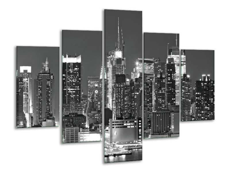 Glas schilderij New York | Grijs, Zwart, Wit | 100x70cm 5Luik