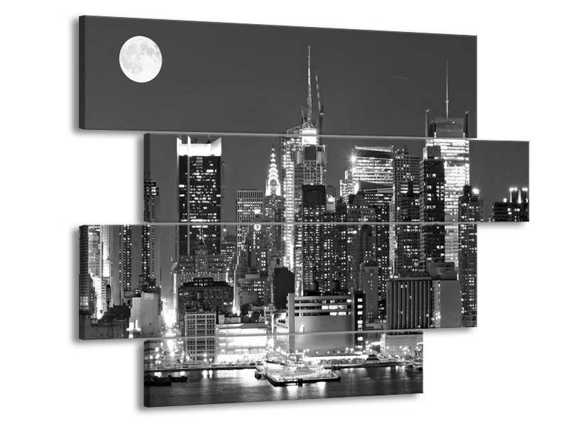 Canvas schilderij New York | Grijs, Zwart, Wit | 115x85cm 4Luik