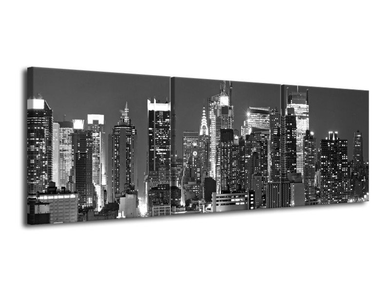 Glas schilderij New York | Grijs, Zwart, Wit | 120x40cm 3Luik