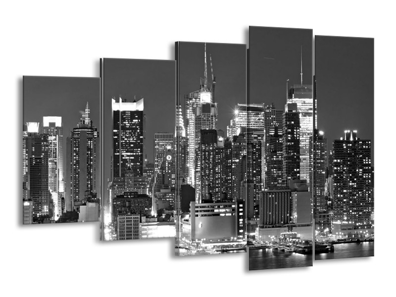 Canvas schilderij New York | Grijs, Zwart, Wit | 150x100cm 5Luik