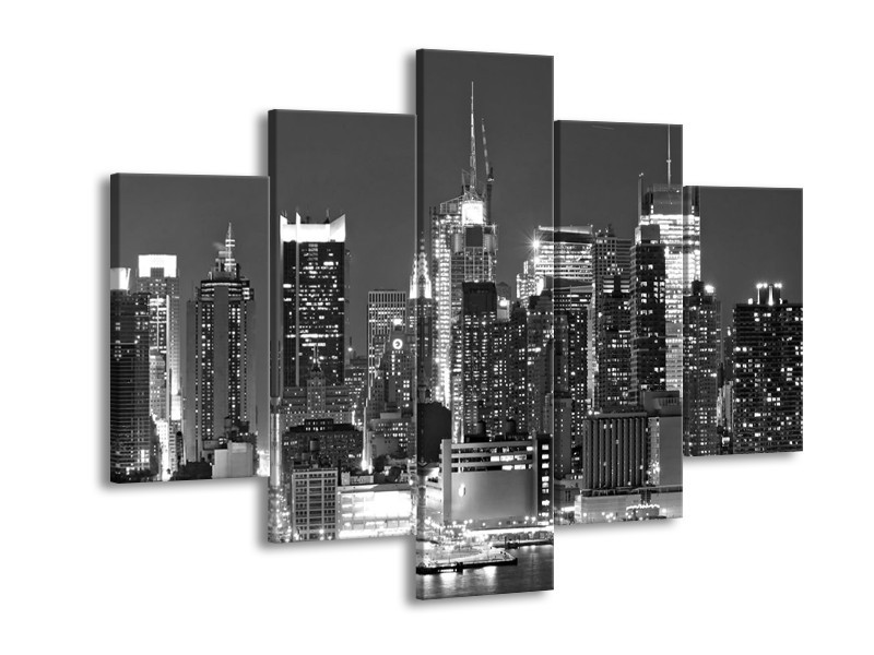 Canvas schilderij New York | Grijs, Zwart, Wit | 150x105cm 5Luik