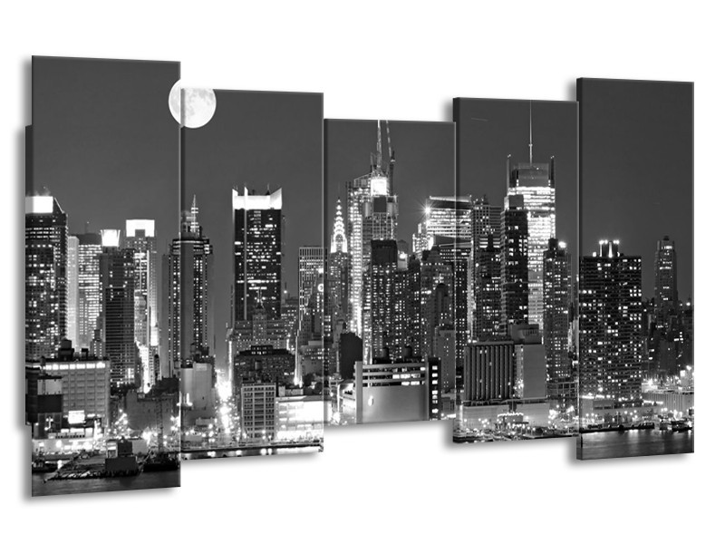 Canvas schilderij New York | Grijs, Zwart, Wit | 150x80cm 5Luik